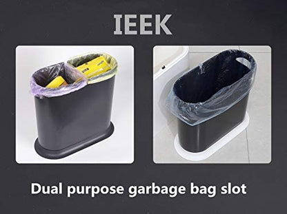 IEEK Plastic Trash Can with Press Top Lid,3.2 Gallon /12 Liter Garbage Can,Black Modern Waste Basket Thin Trash Cans for Bathroom,Kitchen,Living Room,Office and Narrow Spaces