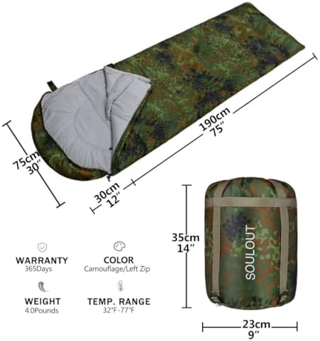 SOULOUT 3-4 Season Sleeping Bag for Adults & Teens - Camping