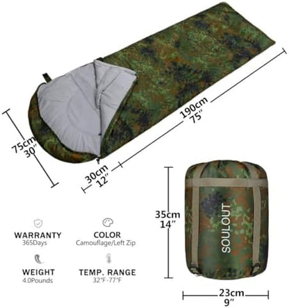 SOULOUT 3-4 Season Sleeping Bag for Adults & Teens - Camping