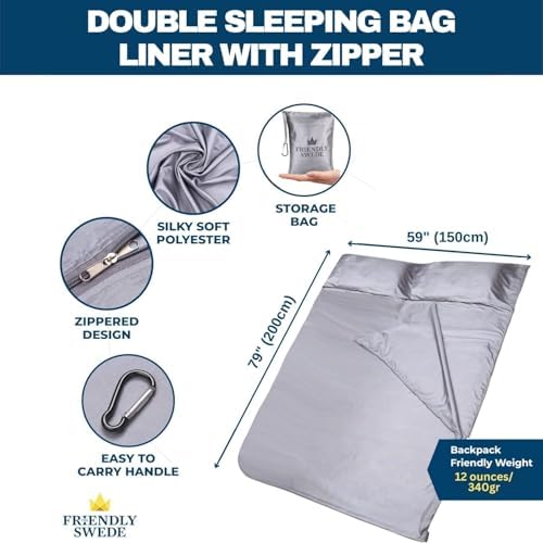 The Friendly Swede Sleeping Bag Liner, Adult Sleep Sack for Hotels, 3 Sizes
