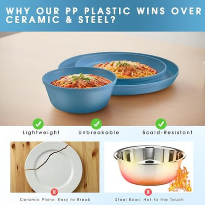 40 Piece Plastic Dinnerware Set for 8 with Cutlery, Unbreakable Plates and Bowls Set, Dishwasher & Microwave Safe Reusable Dish Set for Camping, RV, Outdoor Kitchen, Apartment Dining,Pastel Multicolo