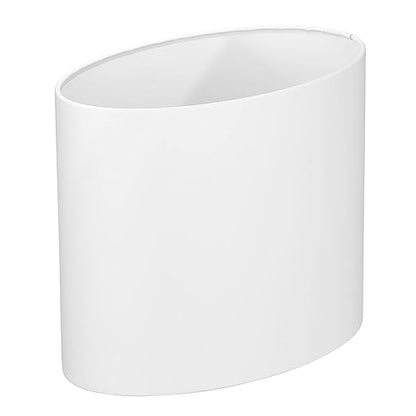 mDesign Stainless Steel Metal Oval Trash Can, 7.9 Liter/2.09 Gallon Wastebasket, Garbage Basket Bin for Bathroom, Bedroom, Kitchen, Home Office, Holds Waste and Recycle, Mirri Collection, White