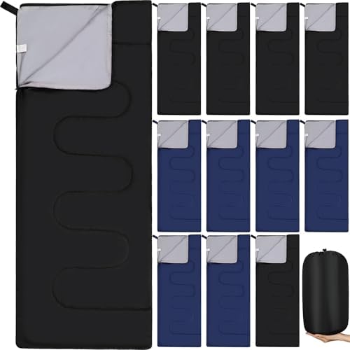 Macarrie 12 Pack Camping Sleeping Bags for Adults Homeless Bulk Cold Weather Kids Sleeping Bag Lightweight Waterproof Compression Sack for Backpacking Traveling Hiking Outdoor Shelter