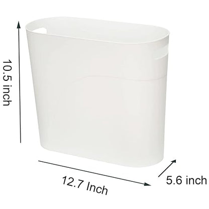 Small Trash Can Plastic Bathroom Wastebasket 3.2 Gallon Slim Garbage Container Bin with Handle for Home Kitchen Bathroom Bedroom Office, 2 Pack (White)