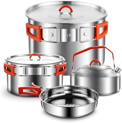 Camping Cooking Set 304 Stainless Steel Camping Pots and Pans Set