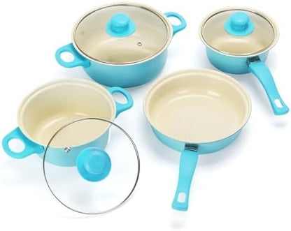 Non-Stick Cookware Set, 13 Piece Set Portable Lightweight Cast Iron Pots and Pans with Glass Lids and Nylon Utensils, Outdoor Camping Picnic Travel