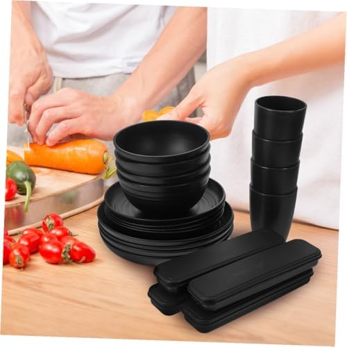 Black Picnic Camping Cutlery Set 4 Sets Reusable PP Xmas