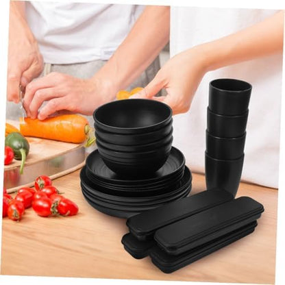 Black Picnic Camping Cutlery Set 4 Sets Reusable PP Xmas