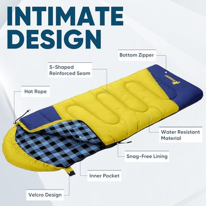 PTEROMY Sleeping Bags for Adults, Lightweight and Machine Washable, Water Resistant Backpacking Camping Sleeping Bag for Warm Cold Weather, Camping Essentials for Hiking Travel