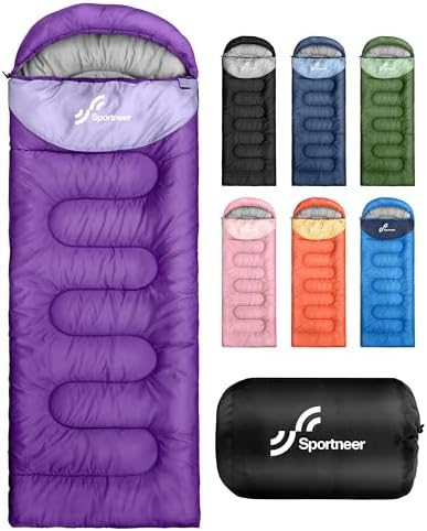 Sportneer Sleeping Bag, 3 Seasons Warm Cold Weather Sleeping Bags for Adults Kids Boys Girls with Compression Sack- Lightweight Camping Essentials Gear Accessories, Backpacking, Hiking