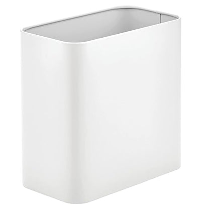 mDesign Metal Wastepaper Bin — Compact Rectangular Bathroom Bin — Rubbish Basket for Home and Office — White