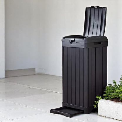 Outdoor Trash Can with Hinged Lid, 33 Gallon Capacity, Built-in Handles