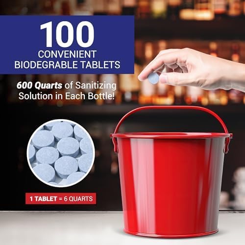 Nu-Foam Sanitizing Tablets for Bar Glassware – Superior Rinse Aid - Hand Washing Bar, Brewery Supplies - Spotless Serving Glasses - Professional - 4 Pack 400 Tablets/ 2,400 Quarts Sanitizing Solution