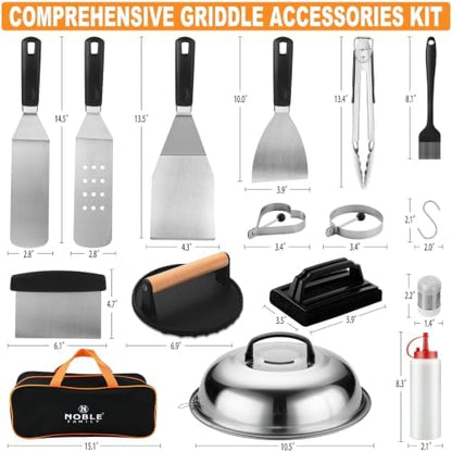 N NOBLE FAMILY 27 PCS Griddle Accessories Kit, Flat Top Grill Accessories Set for Camping, Professional Griddle Spatula Set with Melting Dome, Burger Press for Outdoor BBQ Teppanyaki