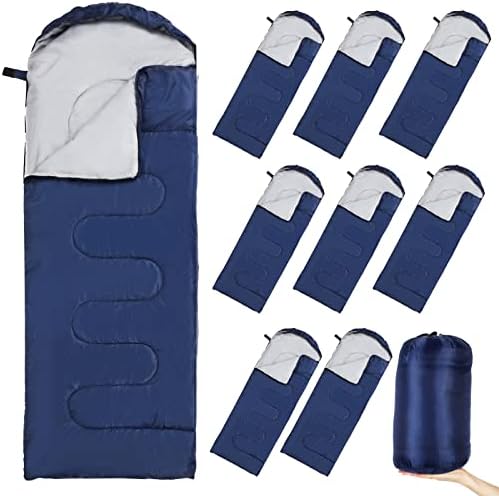 Macarrie 10 Pcs Bulk Sleeping Bags for Adults 0 Degree Waterproof Emergency Sleeping Bags with Compression Sack for Camping Hiking Backpacking Outdoor Activities