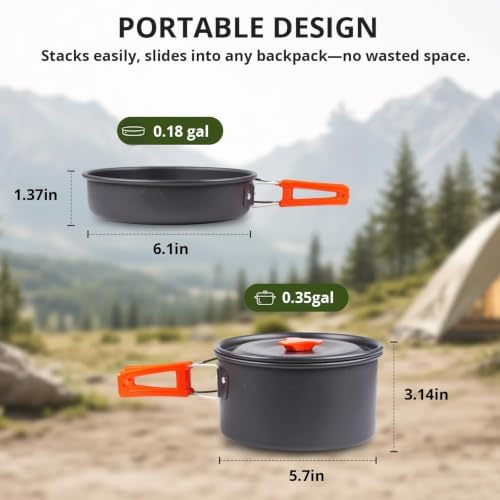 aiGear Camping Cookware with Pot Pan Kettle Cutlery Tableware 1-2 People