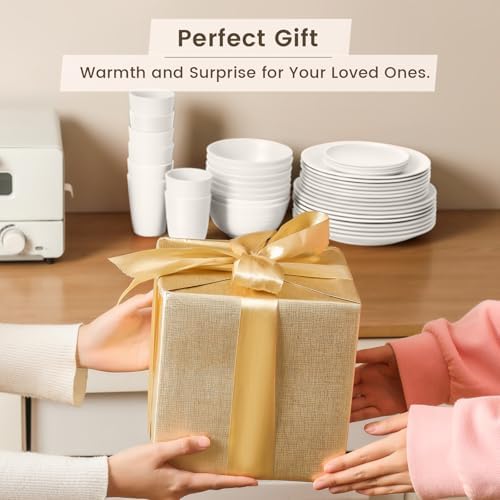 Homienly 40- Pieces Wheat Straw Dinnerware Set, Service for 8, Lightweight Roud Plates and Bowls Set, Unbreakable Dishes Set- Dinner Plates, Bowls, Cups,Microwave and Dishwasher Safe(White)