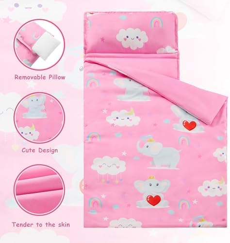 MORAIS Toddler Nap Mat with Pillow and Blanket, 52" x 20" Lightweight and Soft Nap Mat for Preschool, Daycare, Travel Sleeping Bags