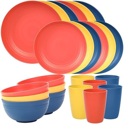 Quatish 24 Piece Plates and Bowl Set for 6, Dinnerware Dish Set for Kitchen