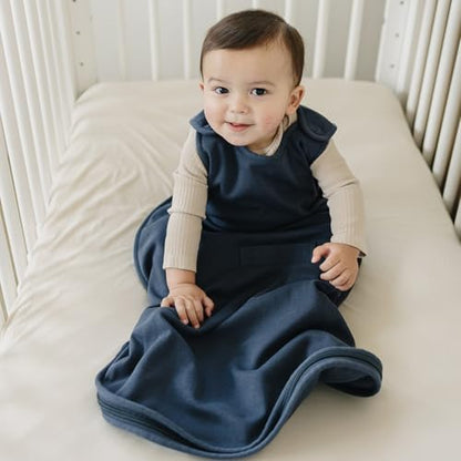 Woolino 4 Season Ultimate Baby Sleep Sack – Merino Wool Baby Sleeping Bag, Organic Cotton Outer, Temperature Regulating Wearable Blanket, All Season, 2 Months–2 Years - Indigo
