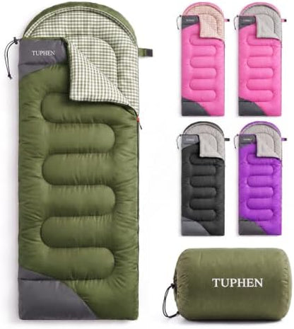 tuphen- Sleeping Bags for Adults Kids Boys Girls Backpacking Hiking Camping Microfiber Liner, Cold Warm Weather 4 Seasons Indoor Outdoor Use, Lightweight & Waterproof