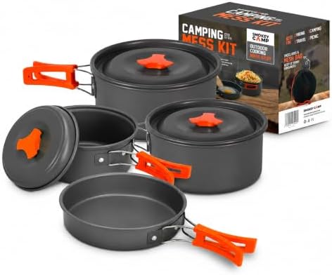 Smokey Camp Camping Cookware Mess Kit Set with Stove - Backpacking Camping Pots and Pans Set, All in One Non-Stick Camping Cooking Set, Portable Stove, Hiking, Picnic, Outdoor & Camping Cookware Set