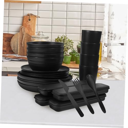 Black Reusable PP Dinnerware Set Xmas for Picnic Camping 4 Sets