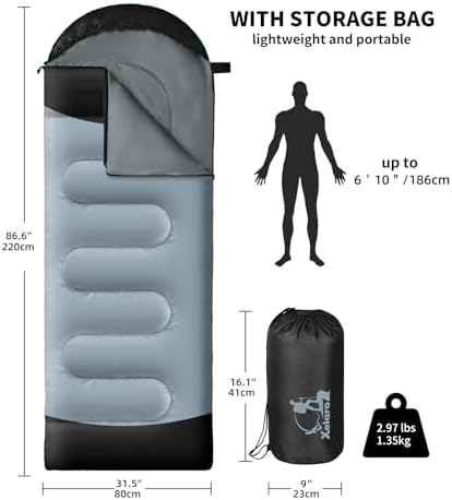Sleeping Bags for Adults Kids - 3 Season Cold&Warm Weather Waterproof Camping Sleeping Bag - Lightweight Sleeping Bags for Camping Hiking Outdoor Travel