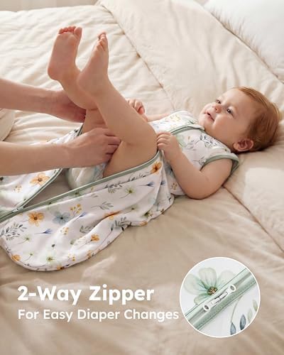 Baby Sleep Sack 18-24 Months 0.5 TOG, 100% Cotton Baby Wearable Blanket 2 Pack with 2-Way Zipper, Lightweight Sleep Bag for Boys ＆ Girls Toddler Breathable Sleeing Sack Green Flower