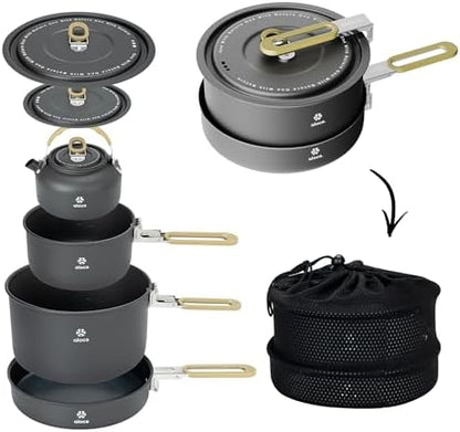 ALOCS Camping Cookware Portable Non-Stick Mess Kit with Foldable Handle