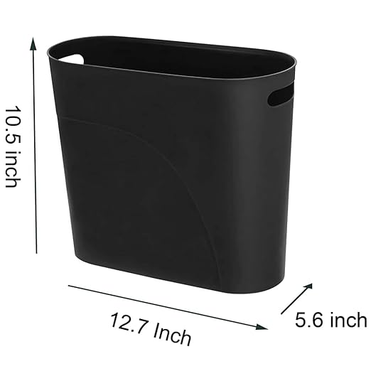 Small Trash Can Plastic Bathroom Wastebasket 3.2 Gallon Slim Garbage Container Bin with Handle for Home Kitchen Bathroom Bedroom Office, 2 Pack (Black)