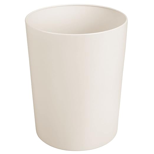 mDesign Round Metal Small 1.7 Gallon Recycle Trash Can Wastebasket, Garbage Container Bin for Bathrooms, Kitchen, Bedroom, Home Office - Durable Stainless Steel - Mirri Collection - Cream/Beige