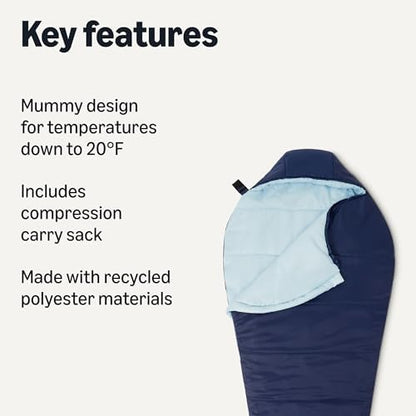 Amazon Basics Sleeping Bags for Adults, Camping Essentials, 3 Season Warm & Cool Weather
