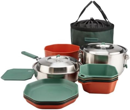 Gerber Gear ComplEAT Cook Set - Dishwasher-Safe Camping Cookware for Outdoor Cooking - Includes Saute Pan, Stock Pot, 4 Plates, 4 Bowls, Mixing Bowl & More