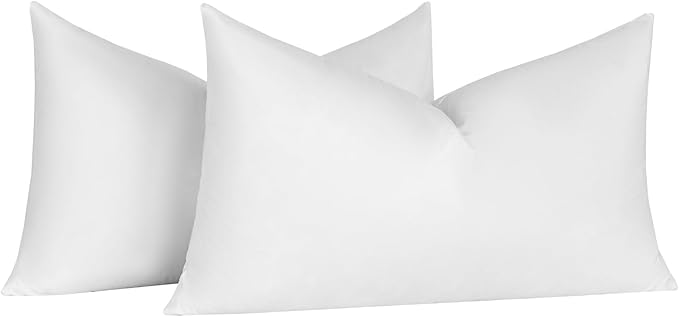 Basic home14x24 Decorative Throw Pillow Inserts-Down Feather Pillow Inserts-Oblong-Cotton Fabric-Set of 2-White.