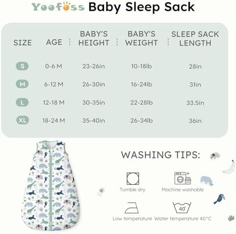 Yoofoss Baby Sleep Sack 0-6 Month 1.5TOG 100% Organic Cotton 2-Way Zipper