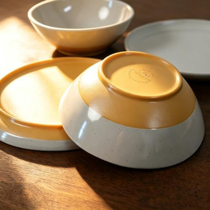 Melamine Dinnerware Set for 4, Unbreakable Plates and Bowls, Gray