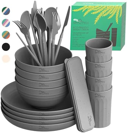 Wheatstraw Dinnerware Set For 4 - Dishwasher Microwave Plates For Heating Food - Unbreakable Wheat Straw Plates And Bowls sets - Replace Plastic Dinnerware Set - Camping Dishes Set