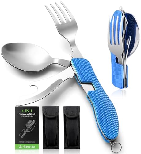 Hikenture Camping Utensils,4-in-1 Fork Spoon Knife Set(Blue 2pack)