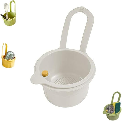 Sink Strainer Basket, Hanging Kitchen Sink Strainer Basket, Press to Dump, Easy Installation, Food Fruit & Vegetable Drainer Rack, Corner Waste Collector (White)