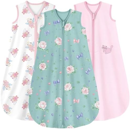 Yoofoss Baby Sleep Sack 6-12 Months Wearable Blanket for Babies 100% Organic Cotton 2-Way Zipper TOG 0.5 Toddler Sleeping Sack 3 Pack, Soft Lightweight Sleep Sacks