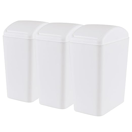 4.5 Gallon Plastic Swing Top Garbage Can, Swing Lid Trash Bins, White, 3-Pack