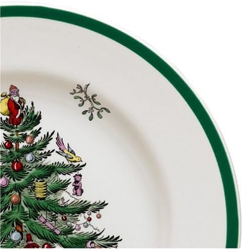 Spode Christmas Tree 4-Piece Dinnerware Setting - Fine Earthenware Holiday Tableware - Dishwasher & Microwave Safe, Festive Christmas Plates, Bowls, Mug - Holiday Dining Essentials