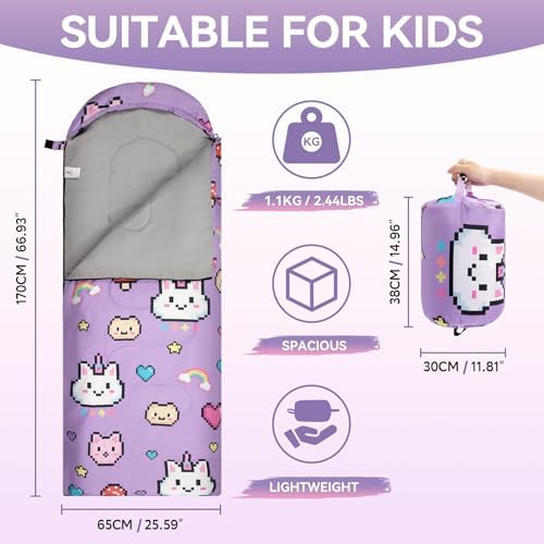 Kids Sleeping Bag for Camping, Lightweight 3 Season Cold Weather Warm Bag