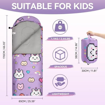 Kids Sleeping Bag for Camping, Lightweight 3 Season Cold Weather Warm Bag