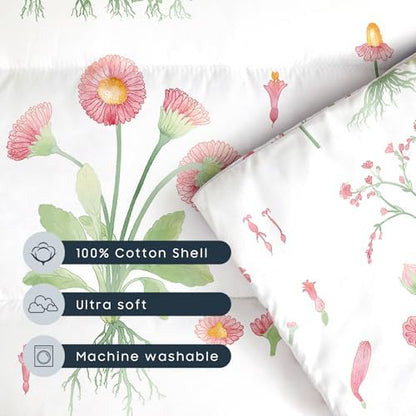 Wake In Cloud - Toddler Nap Mat with Pillow and Blanket, 100% Cotton Fabric, for Kids Girls Ages 3 Plus in Daycare Kindergarten Preschool, Sleeping Bag, Botanical Flowers