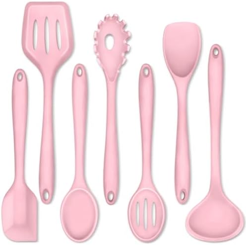 P&P CHEF Pink Kitchen Utensils, Silicone Cooking Utensil Set of 7