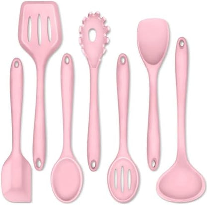 P&P CHEF Pink Kitchen Utensils, Silicone Cooking Utensil Set of 7