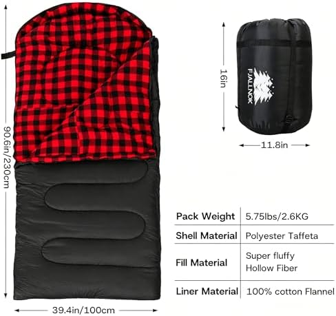 100% Cotton Flannel XXL 3-4 Season Sleeping Bags for Adults