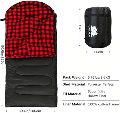 100% Cotton Flannel XXL 3-4 Season Sleeping Bags for Adults